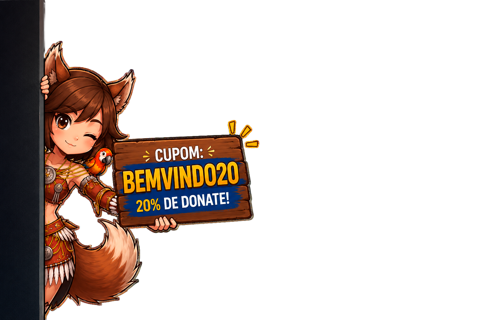 Cupom BEMVINDO20 com bonus de 20% donate